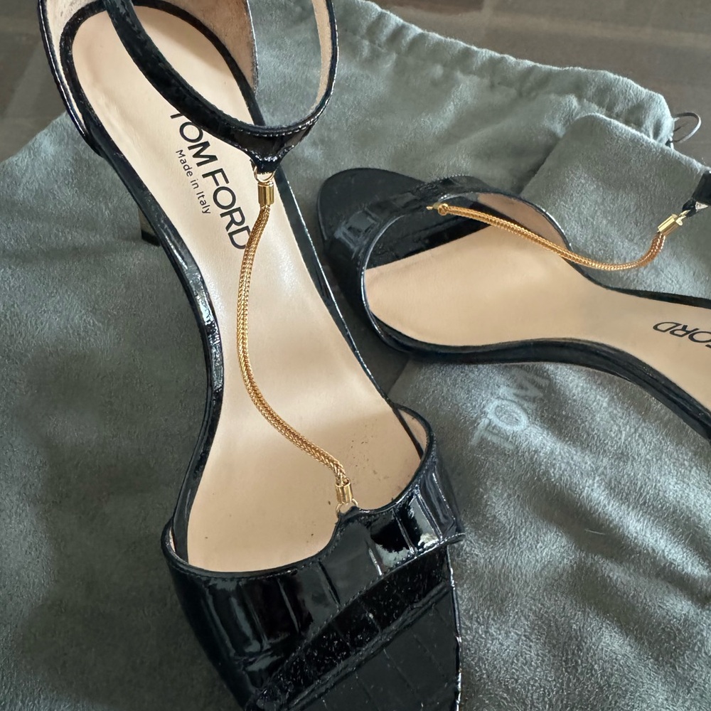 Tom Ford Black Leather Heels with Gold Accent